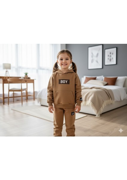 Erkek Çocuk Açık Kahve Boy Yazılı 2'li Takım 4 Yaş