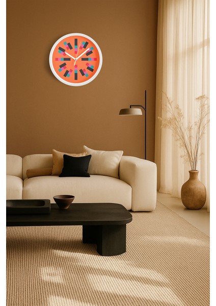 Soyut - Geometrik Temalı Modern Duvar Saati - 25CM - Önü Camlı Beyaz Kasa - Sessiz Mekanizma fiyatları