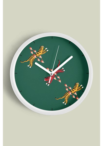 Soyut Kaplan Tasarım Modern Duvar Saati - 25CM - Önü Camlı Beyaz Kasa - Sessiz Mekanizma