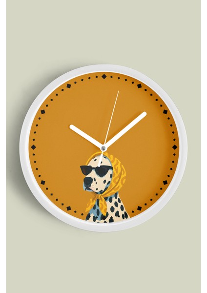 Dalmaçyalı Köpek Modern Tasarım Duvar Saati - 25CM - Önü Camlı Beyaz Kasa - Sessiz Mekanizma