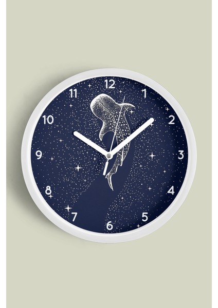 Galaksi Balinası Modern Duvar Saati - 25CM - Önü Camlı Beyaz Kasa - Sessiz Mekanizma