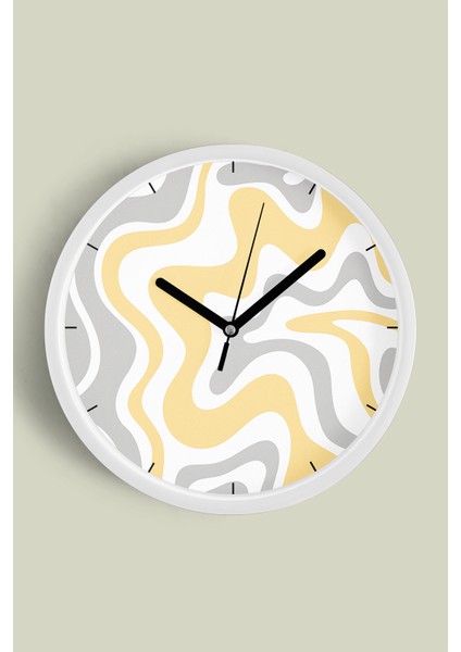 Soyut - Bohem - Geometrik Temalı Modern Duvar Saati - 25CM - Önü Camlı Beyaz Kasa - Sessiz Mekanizma