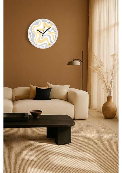 Soyut - Bohem - Geometrik Temalı Modern Duvar Saati - 25CM - Önü Camlı Beyaz Kasa - Sessiz Mekanizma fiyatları