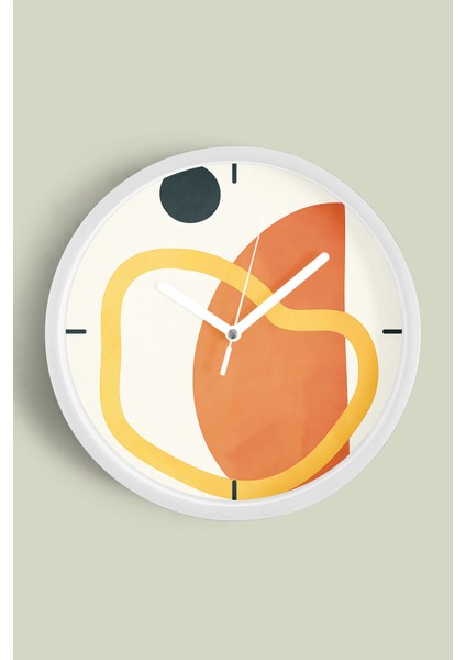 Soyut - Bohem - Geometrik Temalı Modern Duvar Saati - 25CM - Önü Camlı Beyaz Kasa - Sessiz Mekanizma