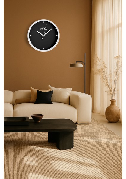 Modern Yazılı Tasarım - '' Now - Şimdi '' Duvar Saati - 25CM - Önü Camlı Beyaz Kasa fiyatları