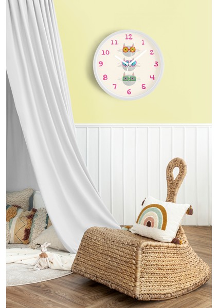 Sevimli Kediler Modern Duvar Saati - Çocuk Odası Duvar Saati - 25CM - Önü Camlı Beyaz Kasa fiyatları