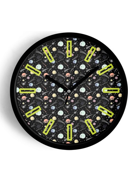 Uzay - Astronot - Astronomi Temalı Modern Duvar Saati - 42CM - Önü Camlı Siyah Kasa