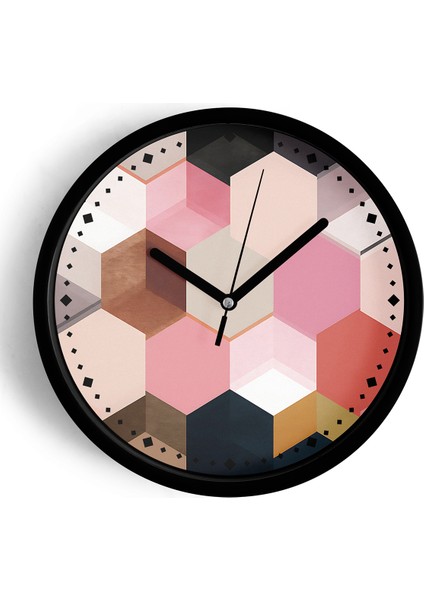 Soyut - Geometrik Temalı Modern Duvar Saati - 42CM - Önü Camlı Siyah Kasa - Sessiz Mekanizma