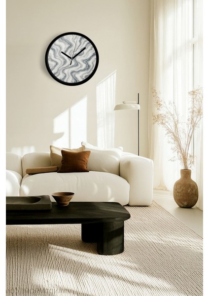 Mermer Görünümlü Soyut Duvar Saati - 42CM - Önü Camlı Siyah Kasa - Sessiz Mekanizma fiyatları