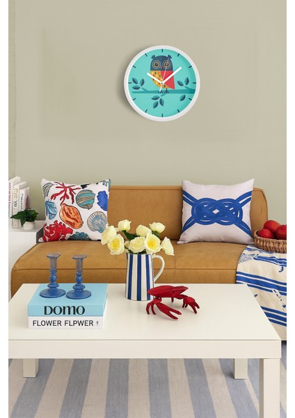 Baykuş Illüstrasyon Modern Duvar Saati - 25CM - Önü Camlı Beyaz Kasa - Sessiz Mekanizma fiyatları