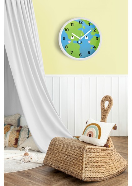 Sevimli Dünya Çocuk Odası Duvar Saati - 25CM - Önü Camlı Beyaz Kasa - Sessiz Mekanizma fiyatları