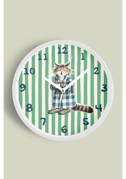Kedi Tasarım Modern Çocuk Odası Duvar Saati - 25CM - Önü Camlı Beyaz Kasa - Sessiz Mekanizma