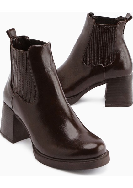 Marya Kahve Lastikli Kadın Topuklu Bot