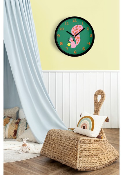 Sevimli Sincap Çocuk Odası Duvar Saati - 42CM - Önü Camlı Siyah Kasa - Sessiz Mekanizma fiyatları