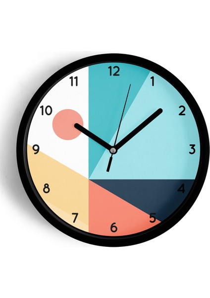 Soyut - Geometrik Temalı Modern Duvar Saati - 42CM - Önü Camlı Siyah Kasa - Sessiz Mekanizma