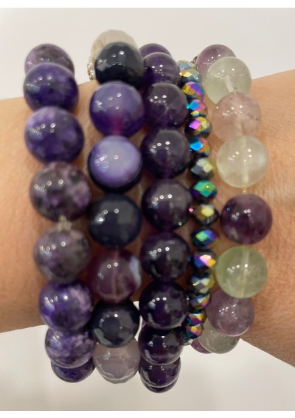 ÇEROİT,AMETİST,FLORİT , KRİSTAL , AKİK MENTAL ENERJİ BİLEKLİK SETİ .