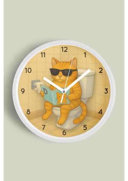 Soyut Kedi Modern Tasarım Duvar Saati - 25CM - Önü Camlı Beyaz Kasa - Sessiz Mekanizma