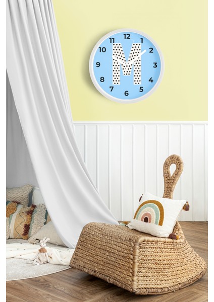 M Harfi Erkek Odası Duvar Saati - 25CM - Önü Camlı Beyaz Kasa - Sessiz Mekanizma fiyatları