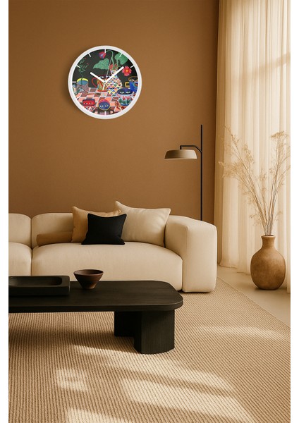 Soyut Renkli Mutfak Tasarım Modern Duvar Saati - 25CM - Önü Camlı Beyaz Kasa - Sessiz Mekanizma fiyatları