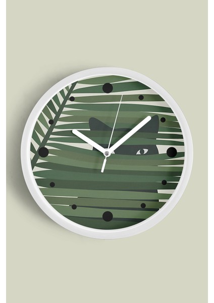 Kedi Temalı Modern Duvar Saati - 25CM - Önü Camlı Beyaz Kasa - Sessiz Mekanizma