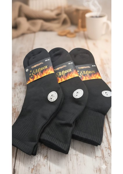 ; Thermal Orta Boy Erkek Çorap Tamamı Siyah 6'lı Set 40-45