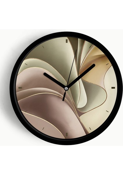 Soyut - Bohem Modern Duvar Saati - 25CM - Önü Camlı Siyah Kasa - Sessiz Mekanizma