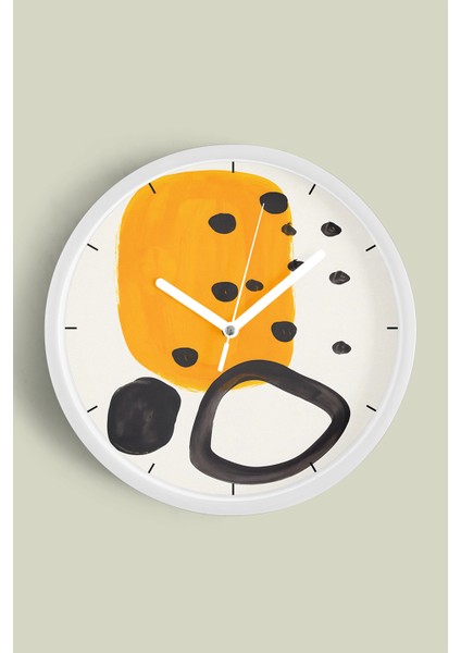 Soyut - Bohem Temalı Modern Duvar Saati - 25CM - Önü Camlı Beyaz Kasa - Sessiz Mekanizma