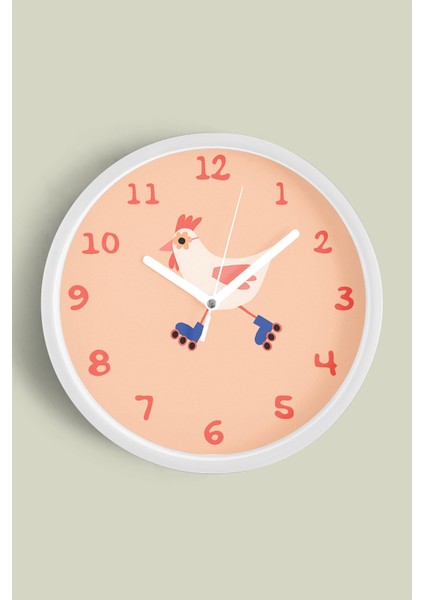 Paten Kayan Sevimli Tavuk Çocuk Odası Duvar Saati - 25CM - Önü Camlı Beyaz Kasa - Sessiz Mekanizma