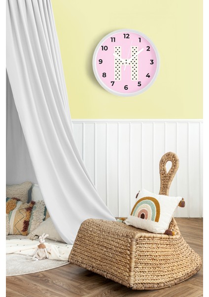 H Harfi Kız Odası Duvar Saati - 25CM - Önü Camlı Beyaz Kasa - Sessiz Mekanizma fiyatları