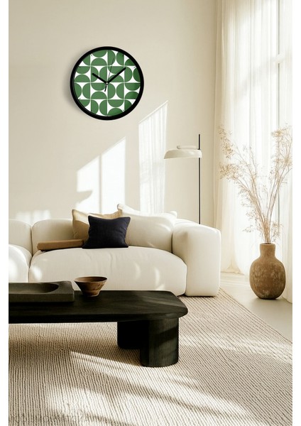 Yeşil Geometrik Desenli Modern Duvar Saati - 25CM - Önü Camlı Siyah Kasa - Sessiz Mekanizma fiyatları
