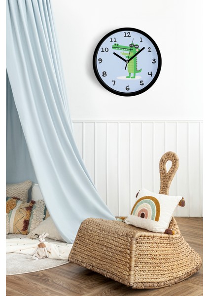 Sevimli Timsah Çocuk Odası Duvar Saati - 25CM - Önü Camlı Siyah Kasa - Sessiz Mekanizma fiyatları