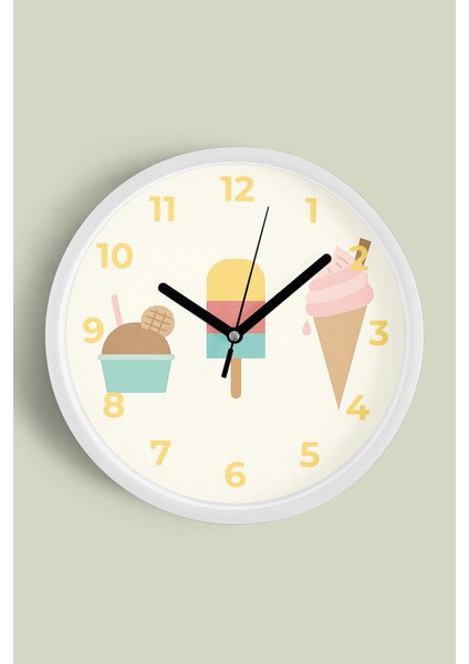 Dondurmalı Modern Tasarım Çocuk Odası Duvar Saati - 25CM - Önü Camlı Beyaz Kasa - Sessiz Mekanizma