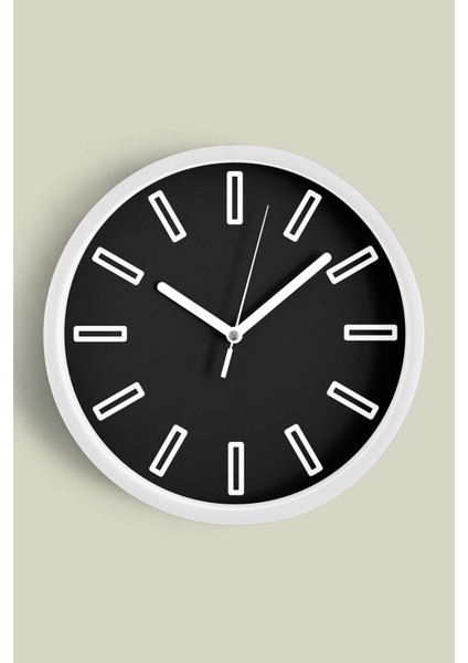 Siyah Modern Duvar Saati - 25CM - Önü Camlı Beyaz Kasa - Sessiz Mekanizma