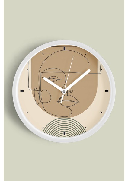 Soyut - Bohem Modern Duvar Saati - 25CM - Önü Camlı Beyaz Kasa - Sessiz Mekanizma