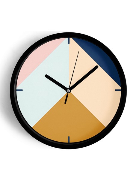 Geometrik Tasarım Modern Duvar Saati - 25CM - Önü Camlı Siyah Kasa - Sessiz Mekanizma