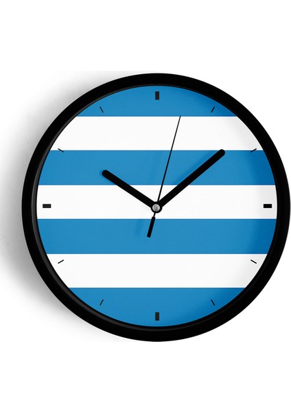 Yatay Çizgili Tasarım Modern Duvar Saati - 25CM - Önü Camlı Siyah Kasa - Sessiz Mekanizma