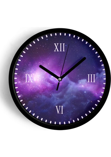 Soyut Yıldızlı Modern Tasarım Duvar Saati - 25CM - Önü Camlı Siyah Kasa - Sessiz Mekanizma