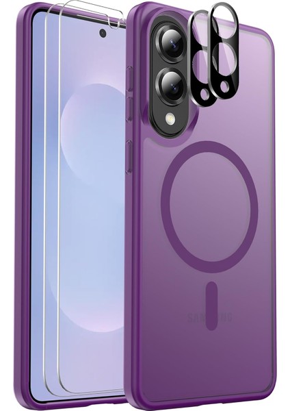 Samsung Galaxy S25 Fe Uyumlu Ekran Koruyuculu Kılıf Magsafe Sarj Destekli Kamera Çıkıntılı Mat Kapak