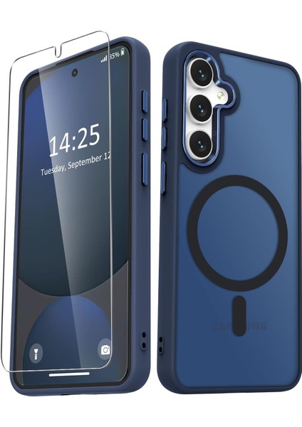 Samsung Galaxy S25 Fe Uyumlu Ekran Koruyuculu Kılıf Magsafe Sarj Destekli Kamera Çıkıntılı Mat Kapak