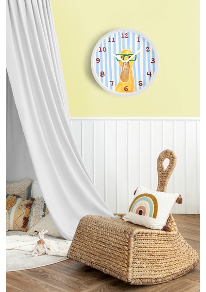 Gözlüklü Ördek Modern Çocuk Odası Duvar Saati - 25CM - Önü Camlı Beyaz Kasa - Sessiz Mekanizma fiyatları