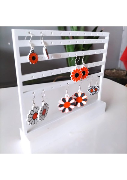 ⭐ Beyaz Küpe Standı + 10 Adet (5 Çift) Çiçek Küpe Hediye Seti ⭐