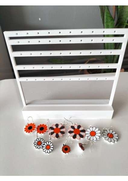 ⭐ Beyaz Küpe Standı + 10 Adet (5 Çift) Çiçek Küpe Hediye Seti ⭐ fiyatları