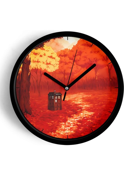 Sonbahar Mevsimi Doğa Manzarası Modern Duvar Saati - 25CM - Önü Camlı Siyah Kasa - Sessiz Mekanizma