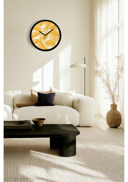 Tropikal Yaprak Desenli Modern Duvar Saati - 25CM - Önü Camlı Siyah Kasa - Sessiz Mekanizma fiyatları