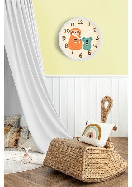 Sevimli Koala Temalı Çocuk Odası Modern Duvar Saati - 25CM - Önü Camlı Beyaz Kasa - Sessiz Mekanizma fiyatları