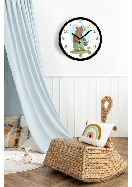 Sevimli Ayı Çocuk Odası Duvar Saati - 25CM - Önü Camlı Siyah Kasa - Sessiz Mekanizma fiyatları