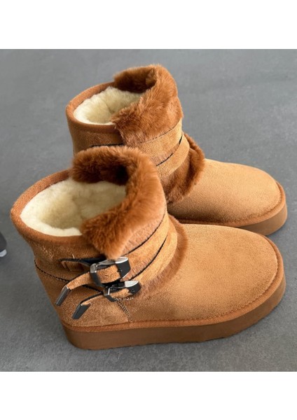 Içi Tüylü Dışı Süet Kemerli Tokalı Kürklü Yüksek Taban Kadın Bot fiyatları