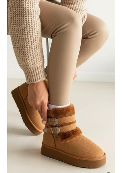 Içi Tüylü Dışı Süet Kemerli Tokalı Kürklü Yüksek Taban Kadın Bot fırsatları