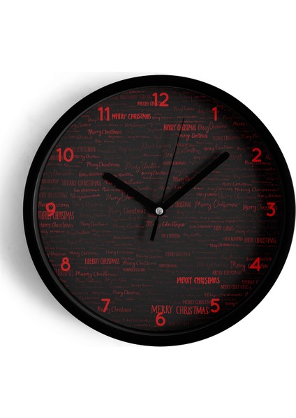 Modern Yazılı Tasarım - '' Merry Christmas '' Duvar Saati - 42CM - Önü Camlı Siyah Kasa