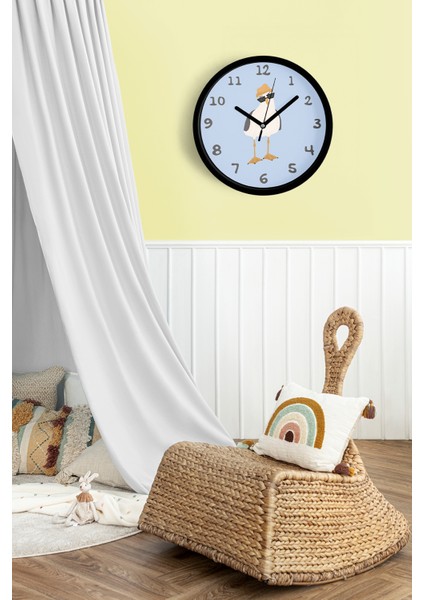 Güneş Gözlüklü Artist Martı Çocuk Odası Duvar Saati - 42CM - Önü Camlı Siyah Kasa - Sessiz Mekanizma fiyatları